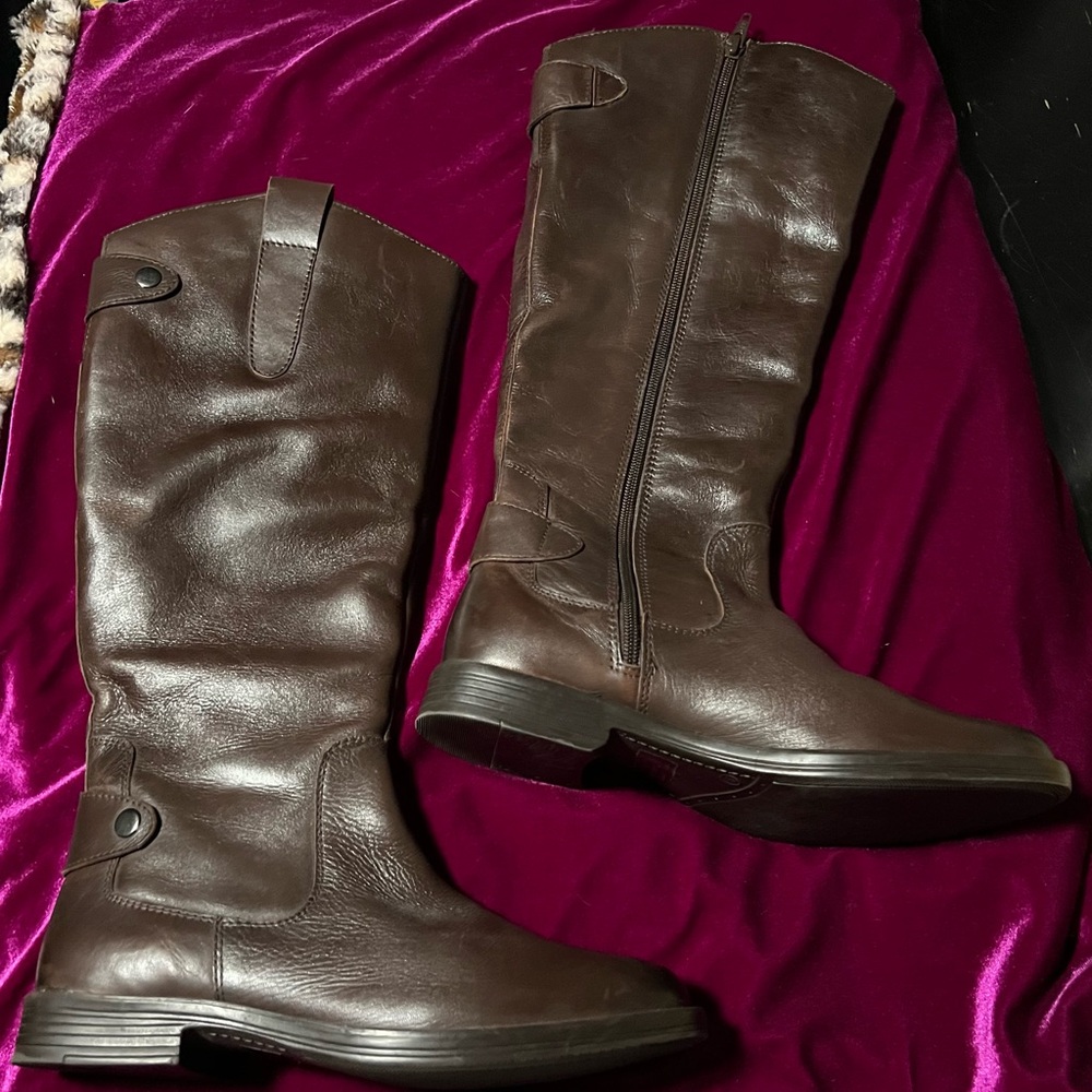 Seychelles Brown Leather Zip Up Knee High Boots SZ9